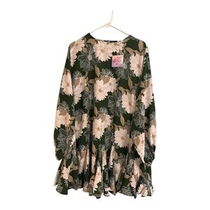 Chicwish Green Floral Long Sleeve Dress
